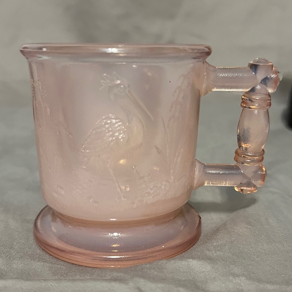 Vintage Degenhart Glass Peacock and Stork Childs Mug